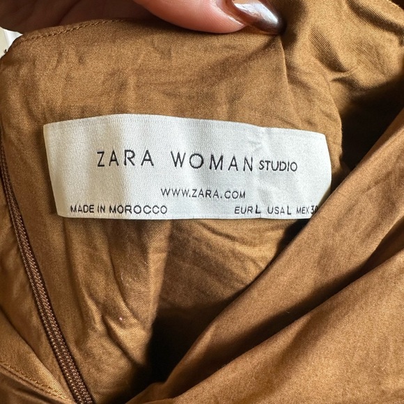 ZARA Brown Cropped Off Shoulders Puffed Sleeves - Picture 2 of 5